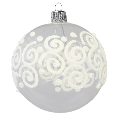 Boule de Noël décor blanc transparent