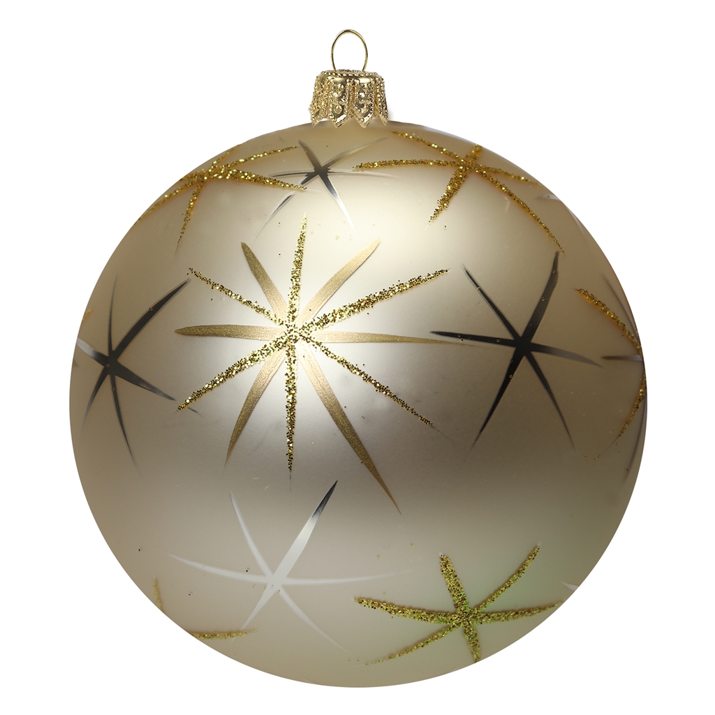 Boule de Noël en verre crème avec étoiles