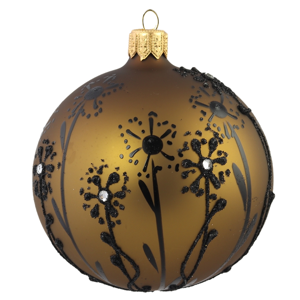 Boule marron à décor de fleurs noires