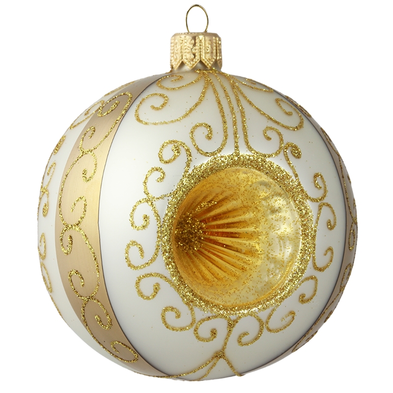 Boule de Noël blanche-dorée avec relief