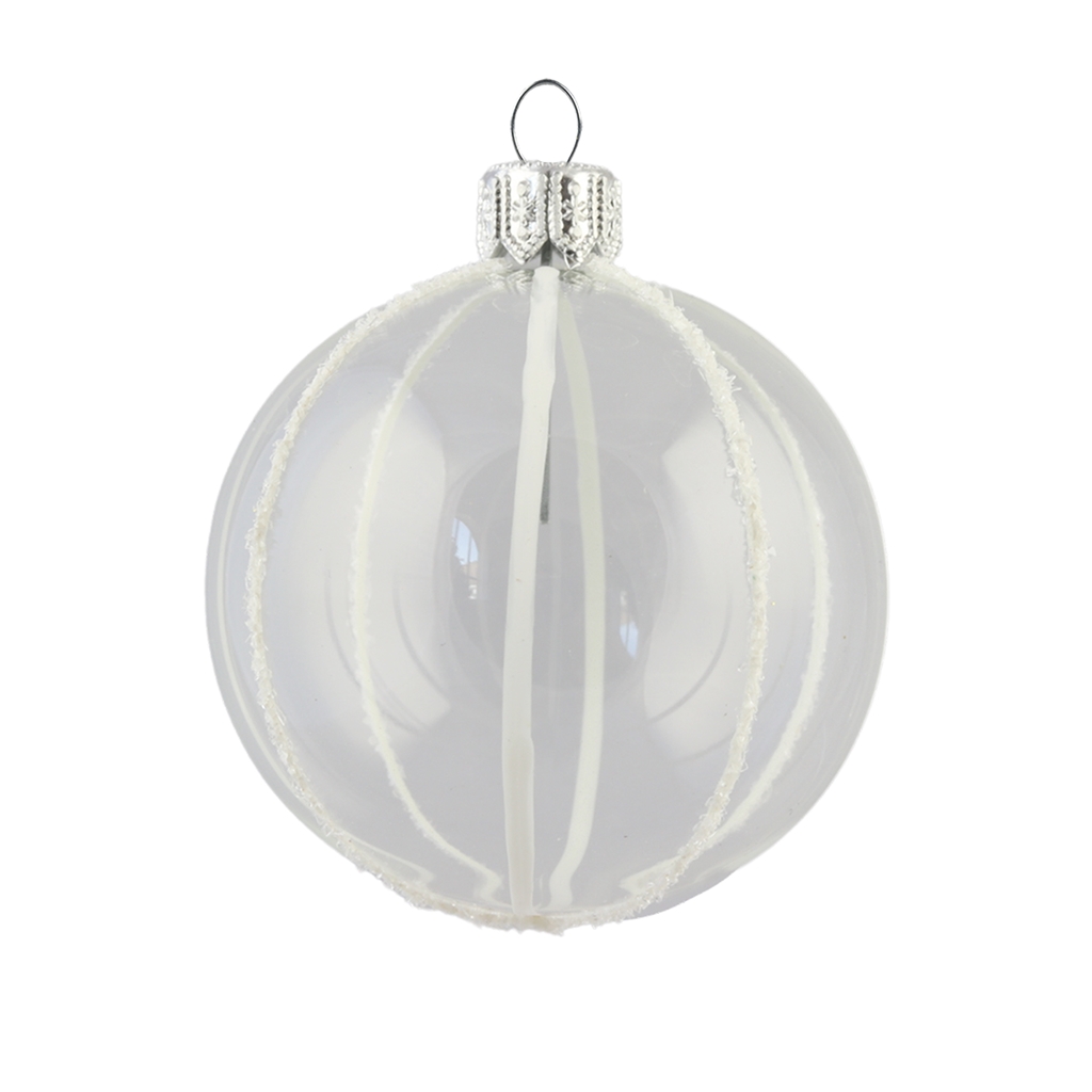 Boule transparente décoré de rayures blanches