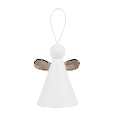 Ornement en porcelaine cloche ange argenté