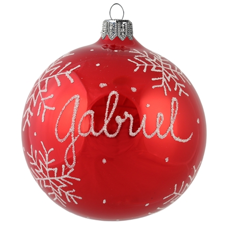 Boule de Noël personnalisée rouge avec flocons blancs