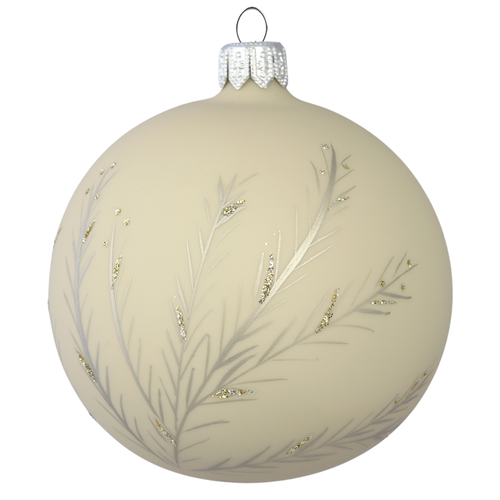 Boule beige mate avec branches de genièvres