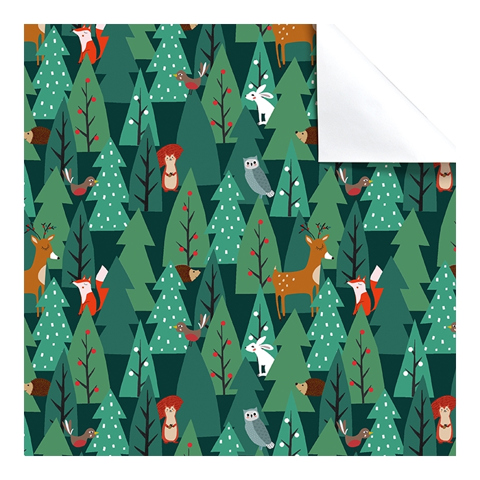 Papier cadeau vert avec animaux en rouleau