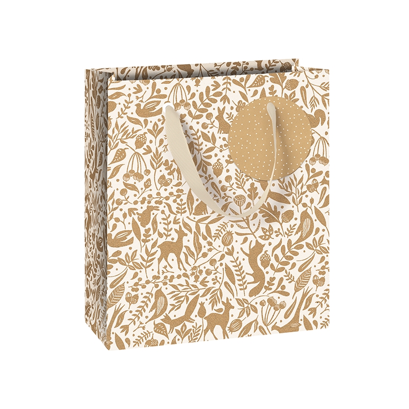 Sac cadeau beige avec animaux de la forêt petit