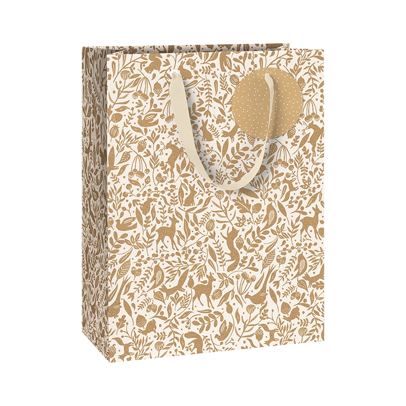 Sac cadeau beige avec animaux de la forêt grand