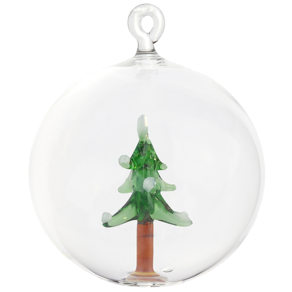 Boule de Noël transparente sapin enneigé