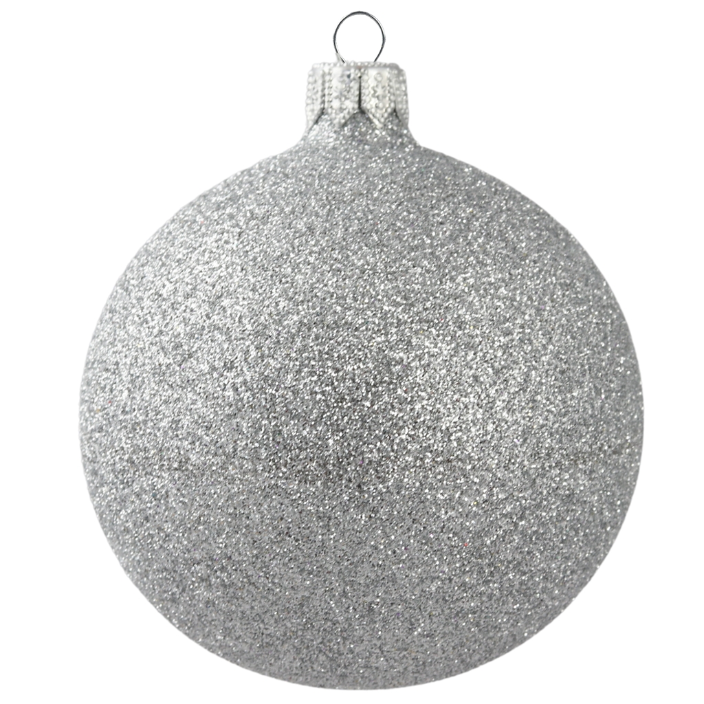 Boule de Noël en verre couverte des paillettes argentées