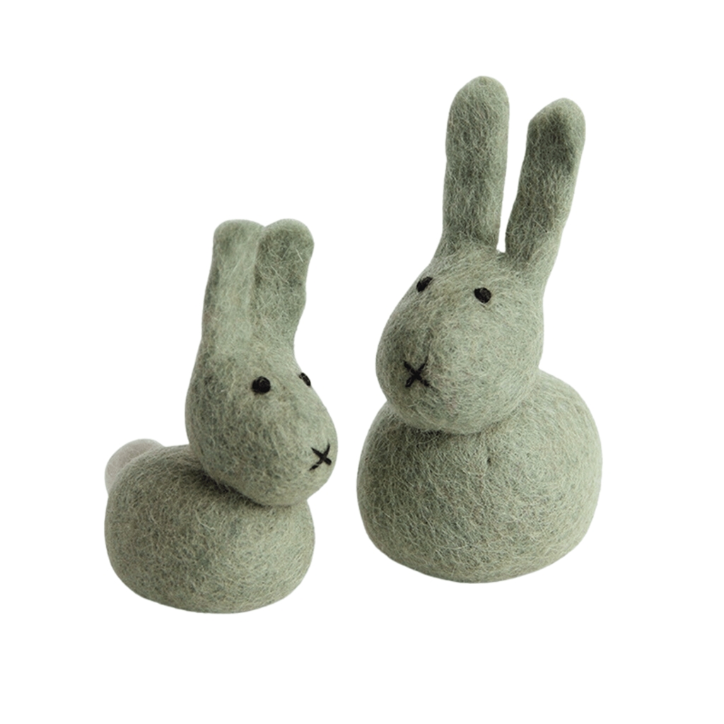 Set de lapins en feutre vert