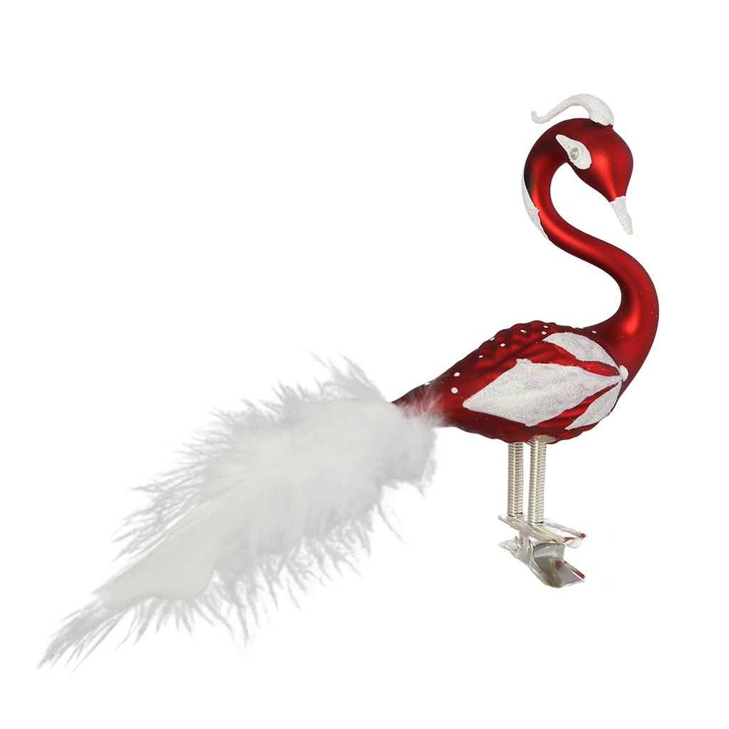 Cygne en verre rouge et blanc