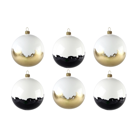 Set de boules de Noël en blanc, noir et or