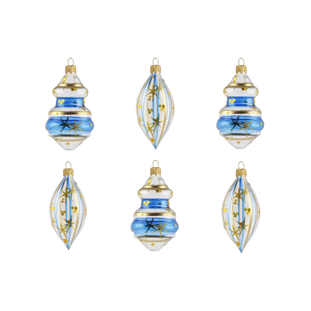 Set de boules de Noël transparentes avec décor bleu