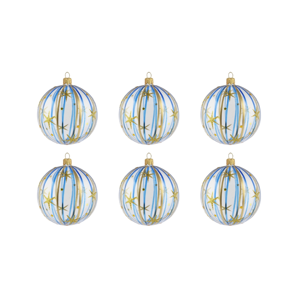 Set de petites boules de Noël transparentes avec décor bleu