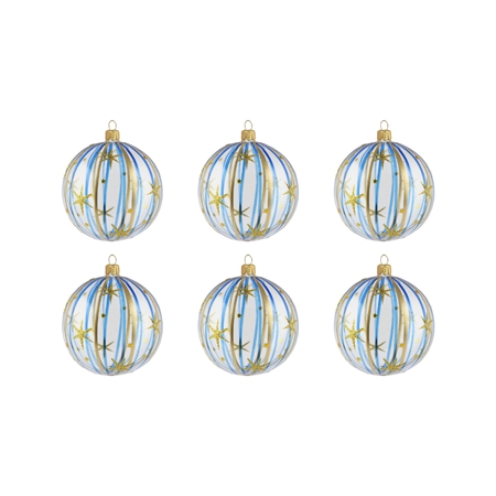 Set de boules de Noël transparentes avec décor bleu