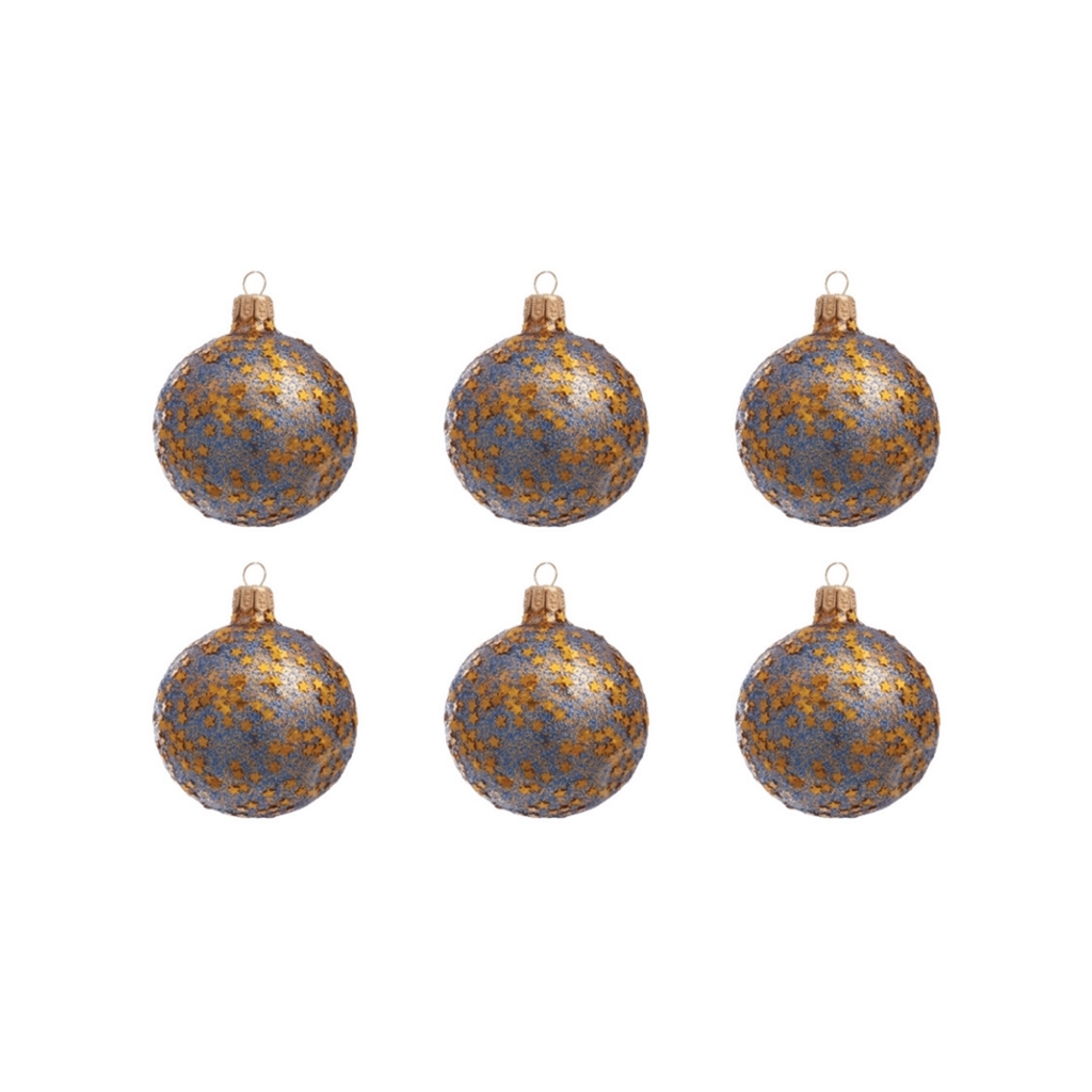 Set de petites boules de Noël bleues avec étoiles