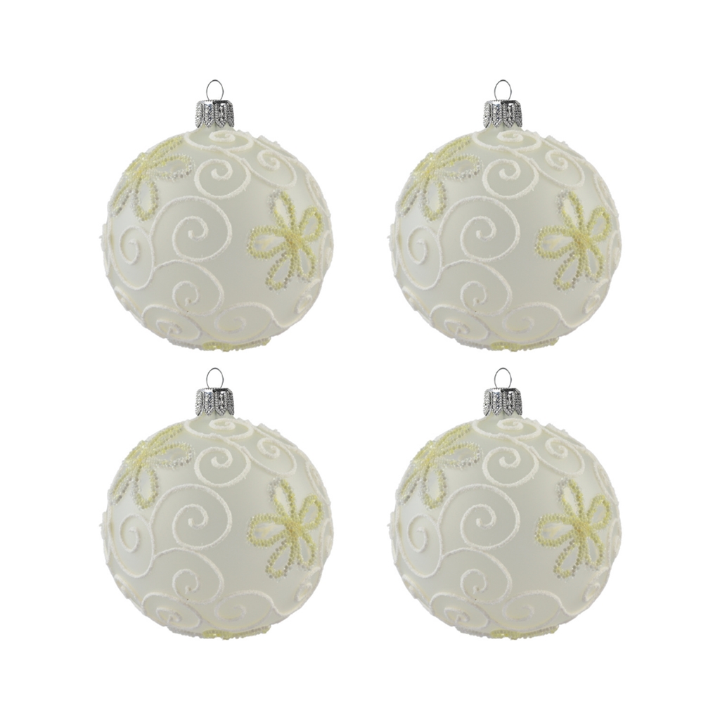 Set de grandes boules de Noël avec décor de fleurs