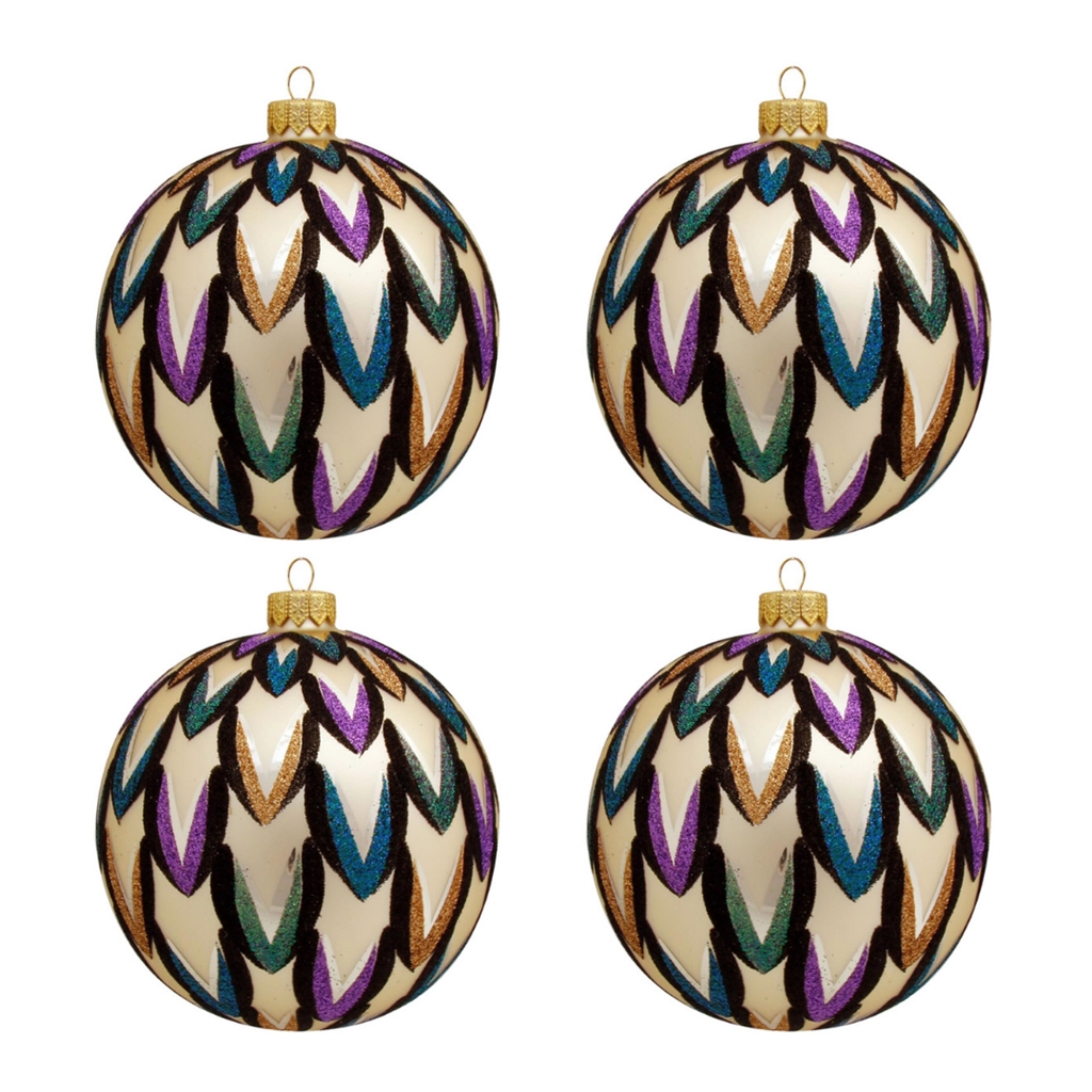 Set de boules de Noël crème avec décor coloré