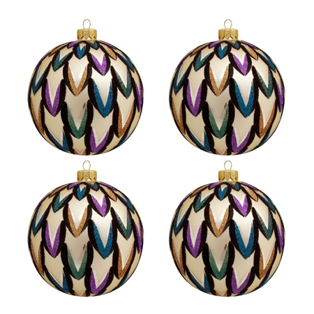 Set de boules de Noël crème avec décor coloré