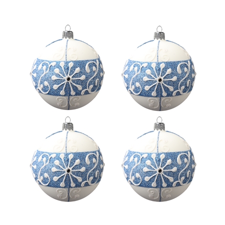 Set de boules de Noël blanches avec bande bleue