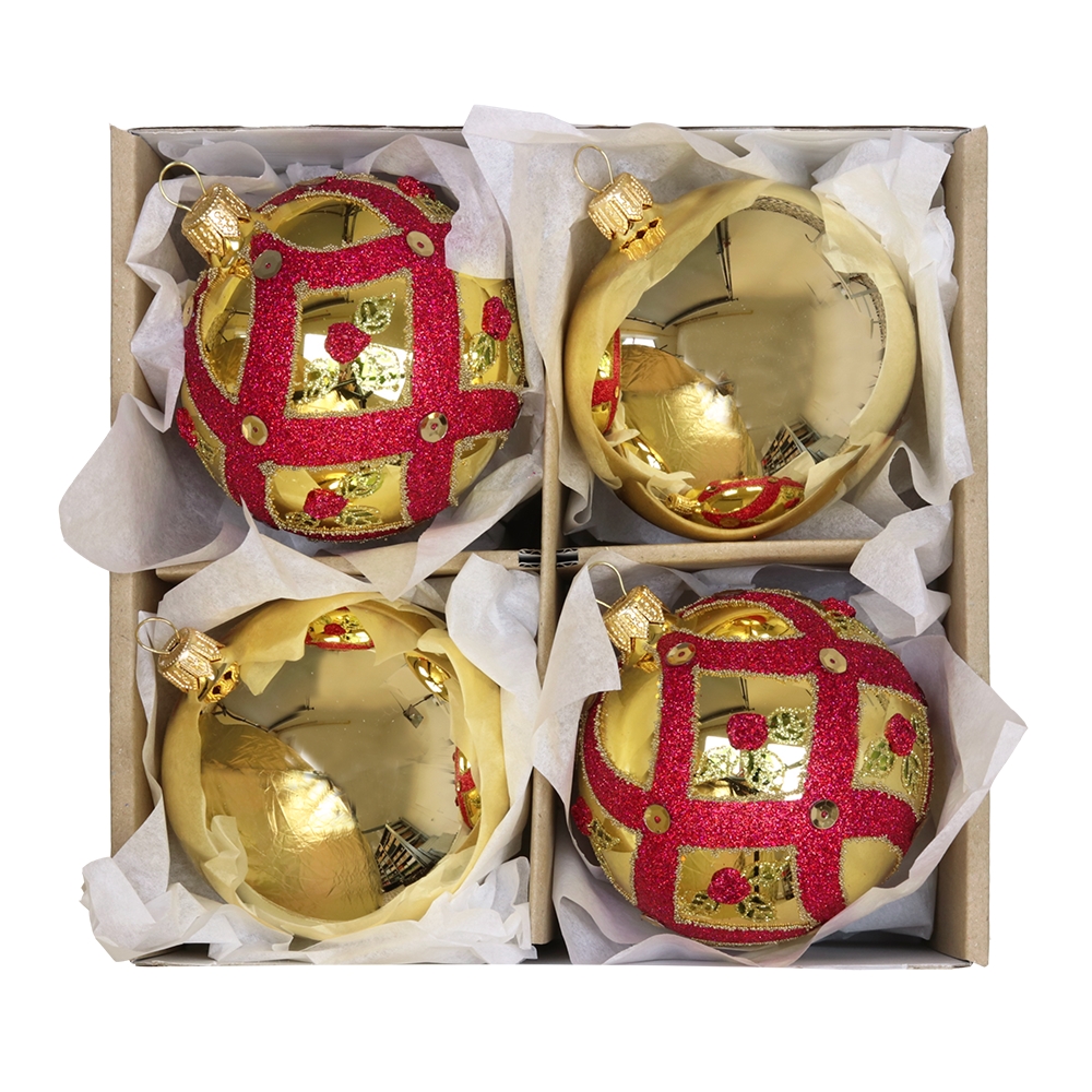 Set de boules de Noël dorées avec roses