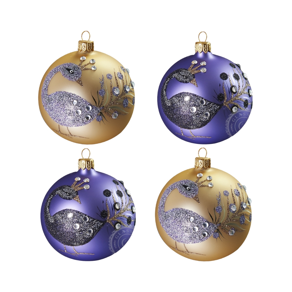 Set de boules de Noël en verre avec paons