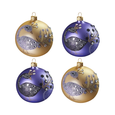 Set de boules de Noël en verre avec paons