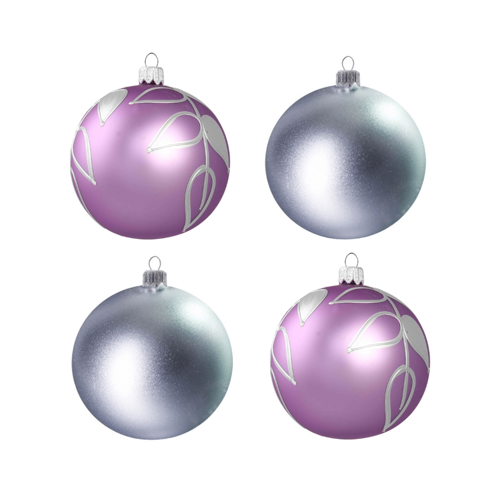 Set de boules de Noël argentées et violettes