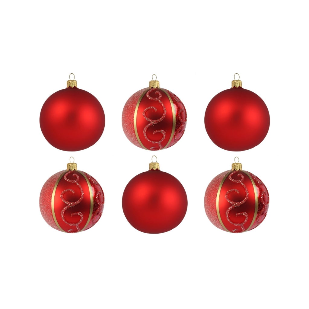 Set de boules de Noël rouges avec décor doré
