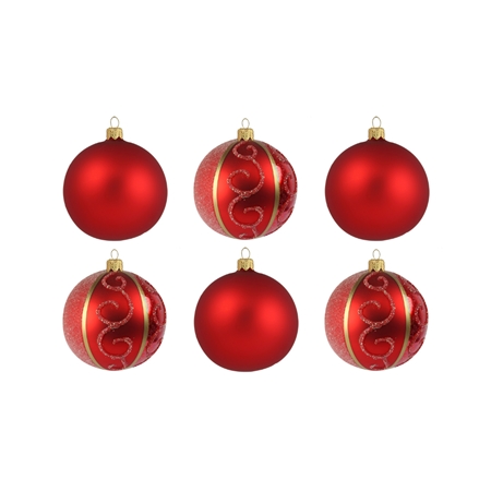 Set de boules de Noël rouges avec décor doré