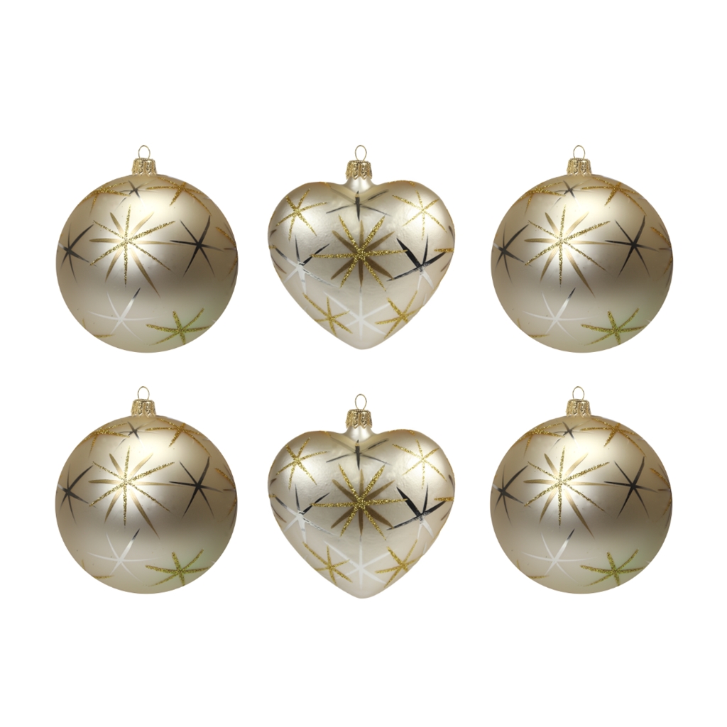 Set de boules de Noël crème avec étoiles