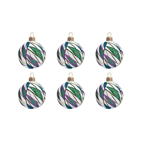 Set de boules de Noël blanches avec feuilles colorées