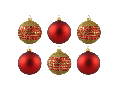 Set de boules de Noël rouges richement décorées