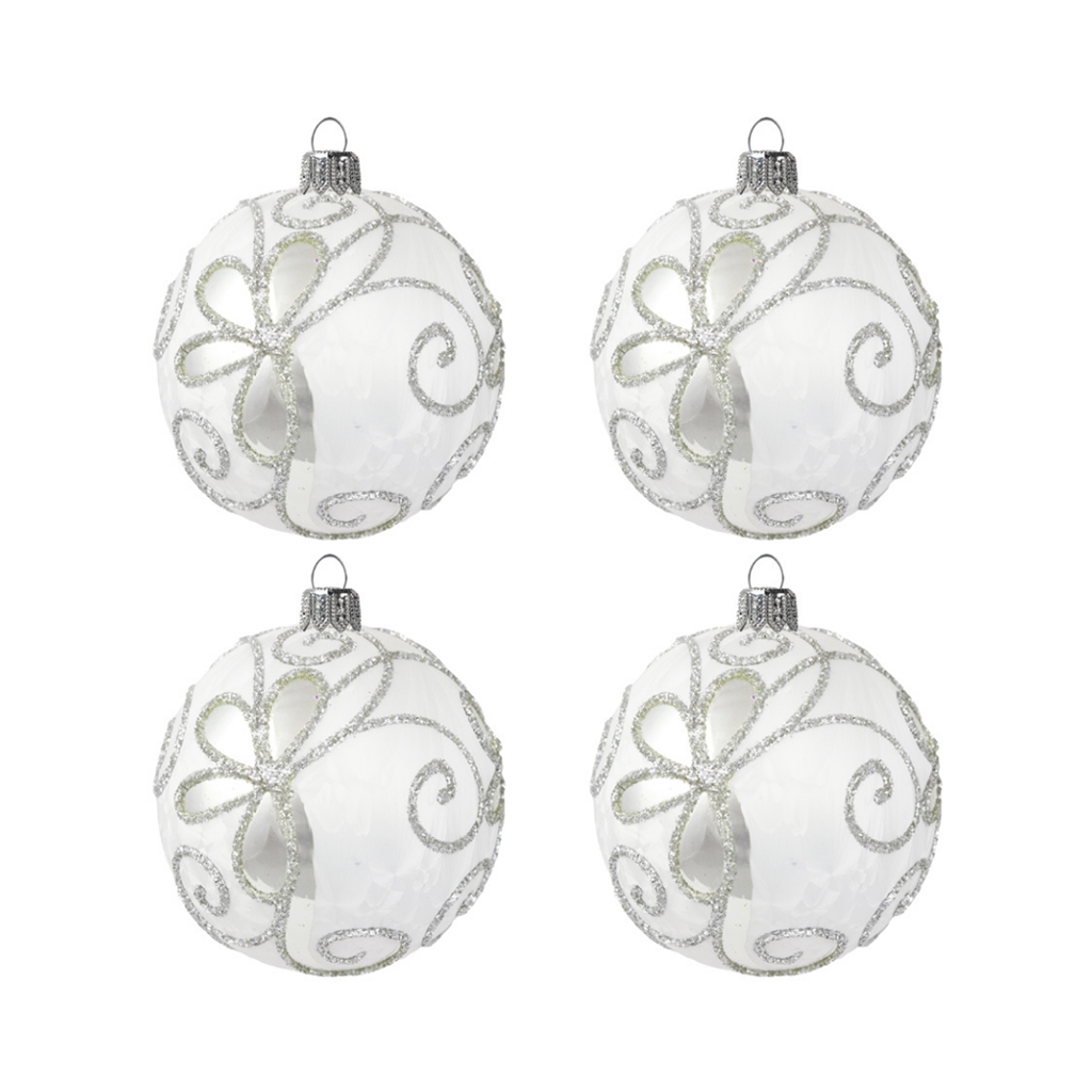 Set de boules de Noël avec vernis gelé blanc