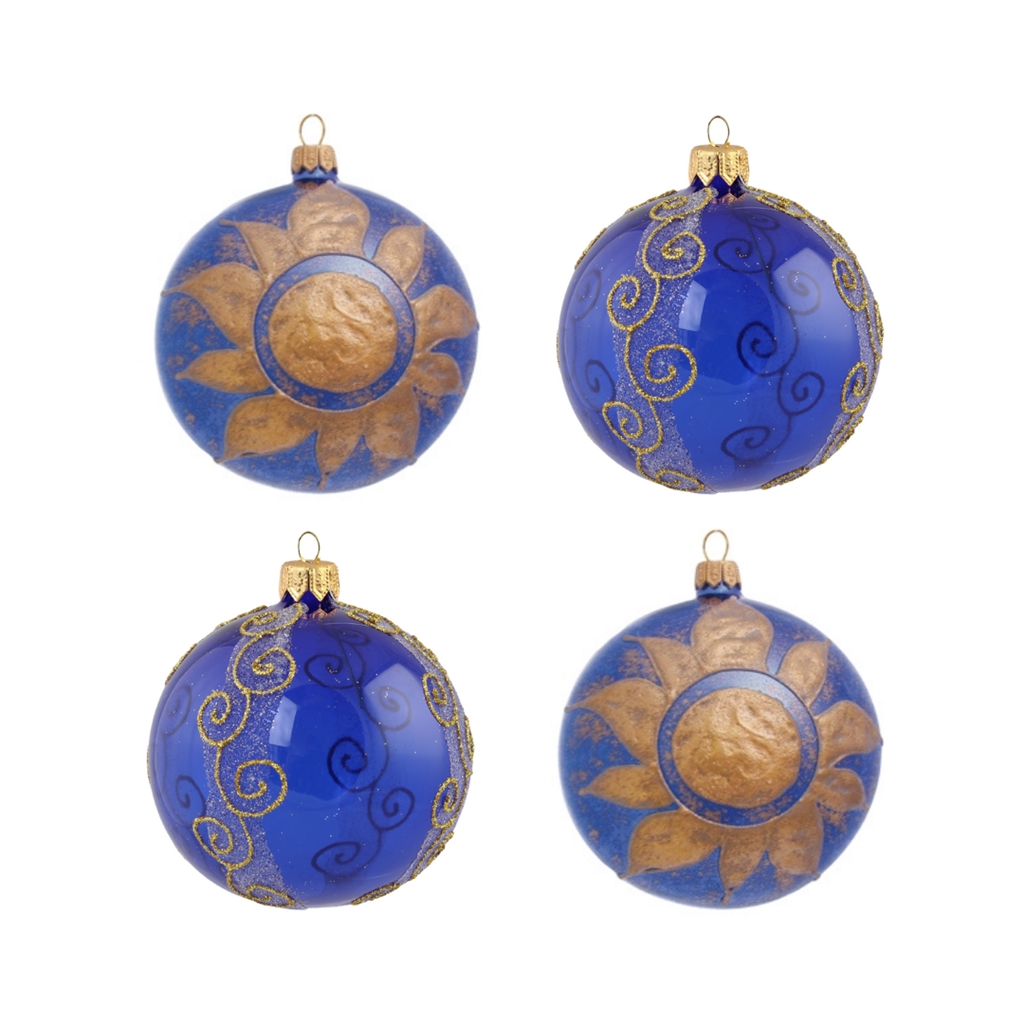 Set de boules de Noël bleues avec décor doré