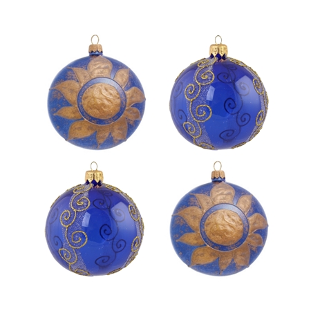 Set de boules de Noël bleues avec décor doré