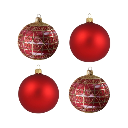 Set de boules de Noël rouges avec décor doré