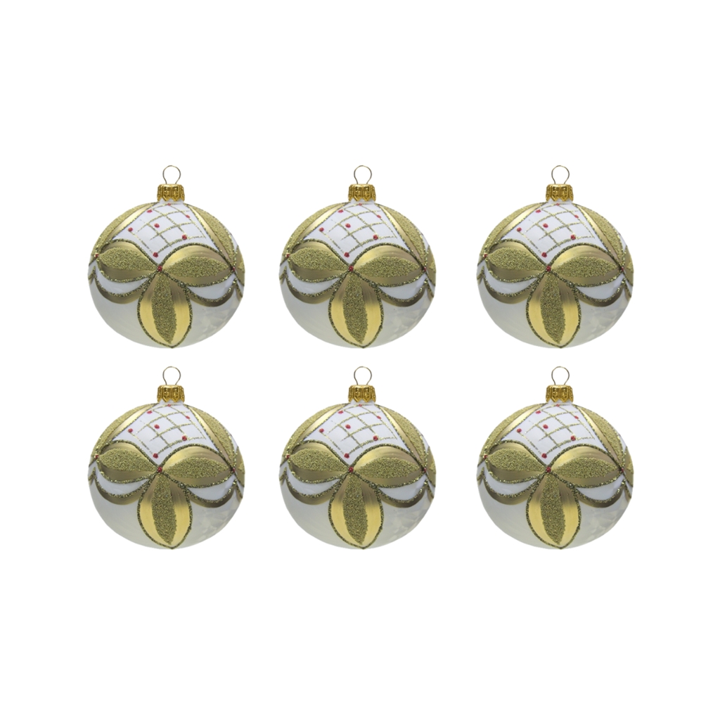 Set de boules de Noël avec vernis gelé or et blanc