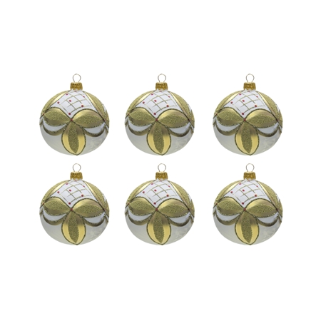 Set de boules de Noël avec vernis gelé or et blanc