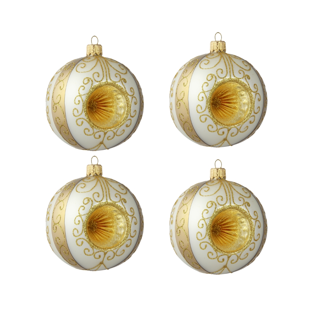 Set de grandes boules de Noël en or et blanc