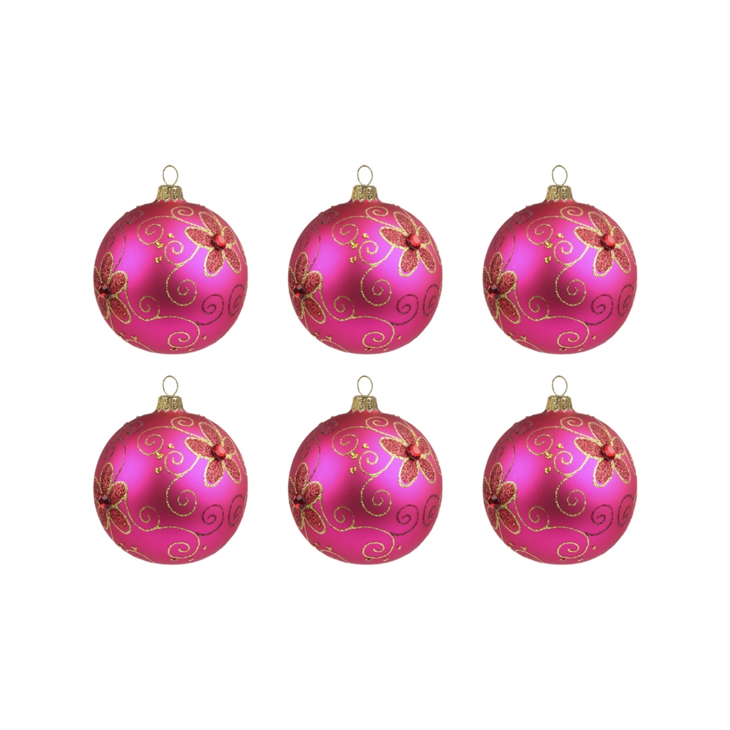 Set de boules de Noël roses avec fleurs