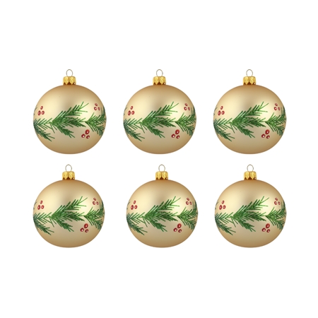 Set de boules de Noël dorées avec brindille