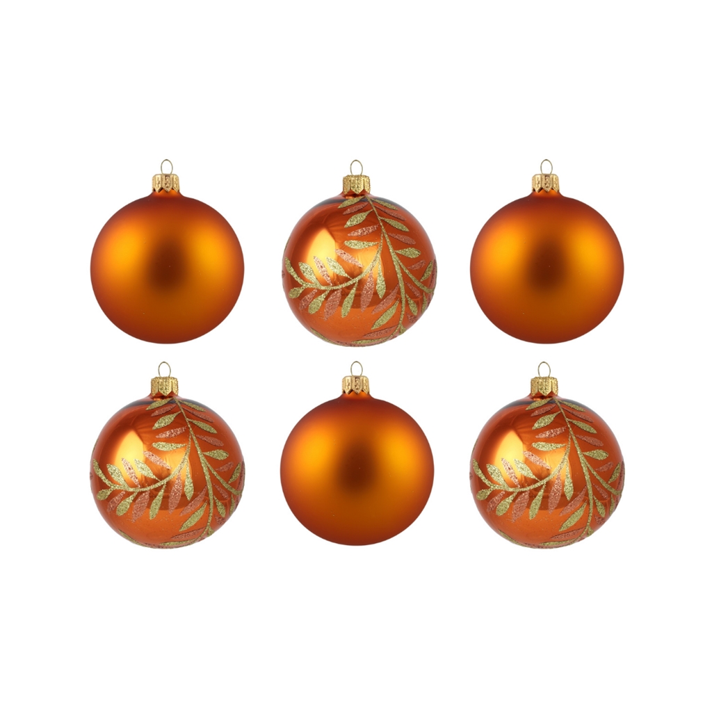 Set de boules de Noël oranges avec décor doré