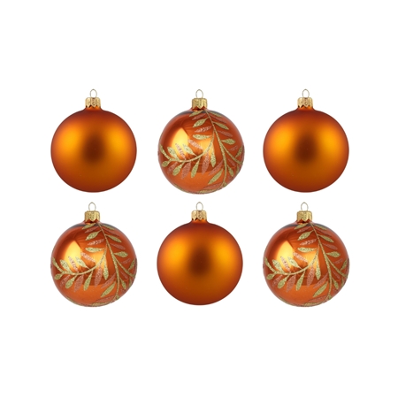 Set de boules de Noël oranges avec décor doré