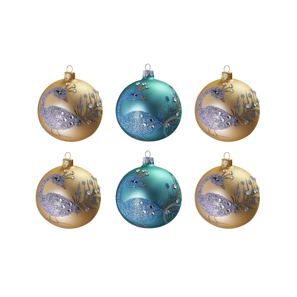 Set de boules de Noël dépolies avec paons