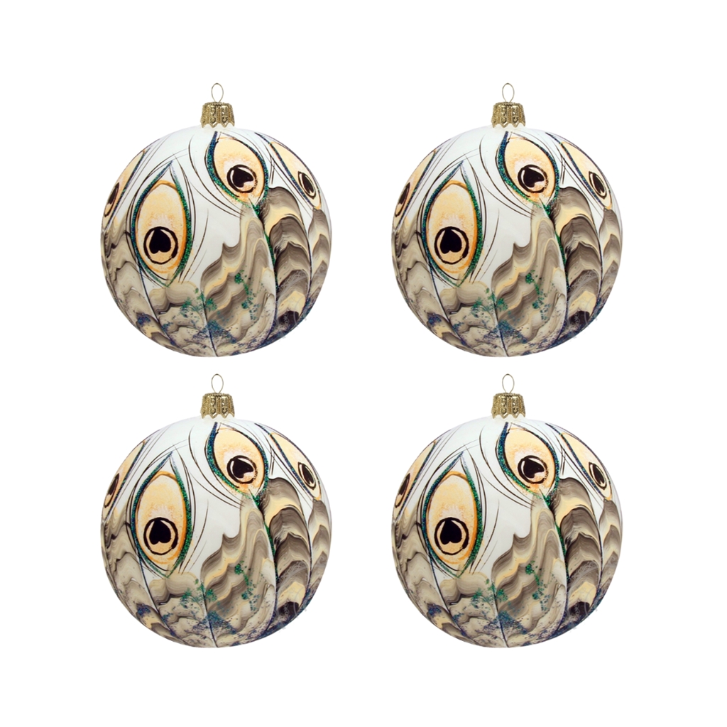 Set de boules de Noël blanches avec décor de paons