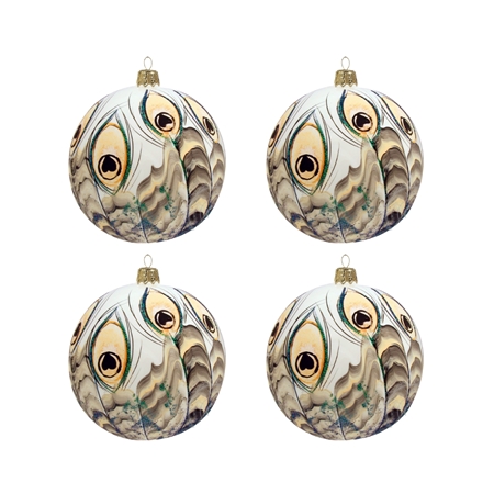 Set de boules de Noël blanches avec décor de paons