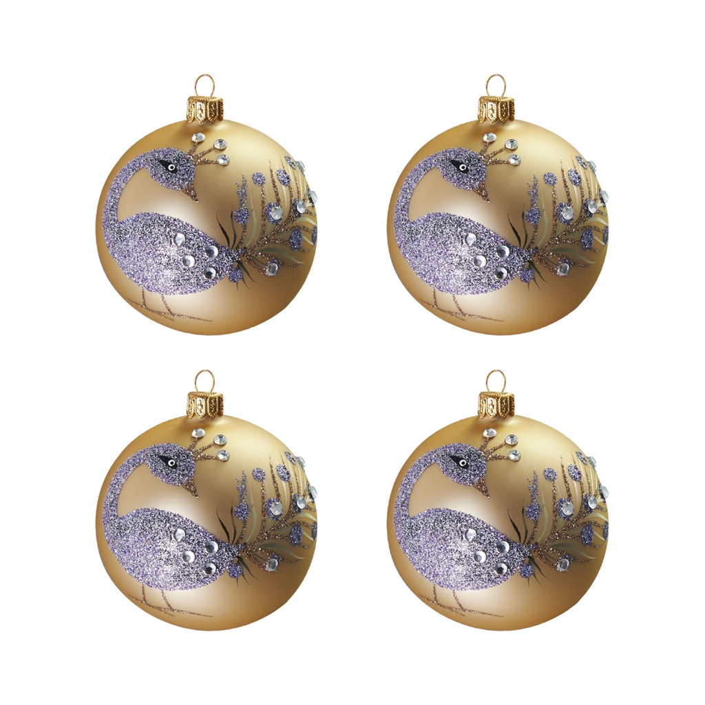 Set de boules de Noël crème avec paons