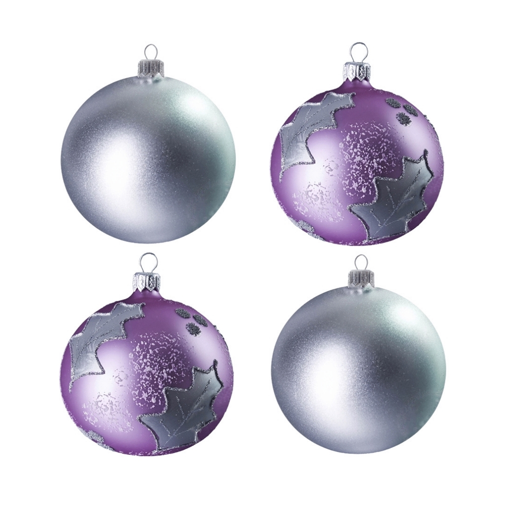 Set de grandes boules de Noël en argent-violet