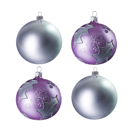 Set de grandes boules de Noël en argent-violet